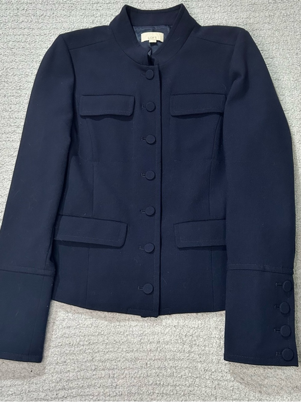 LOFT Navy Structured Tailored Button-Front Jacket Blazer Sz 8